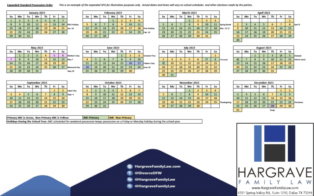 2023 Expanded Standard Possession Order calendar