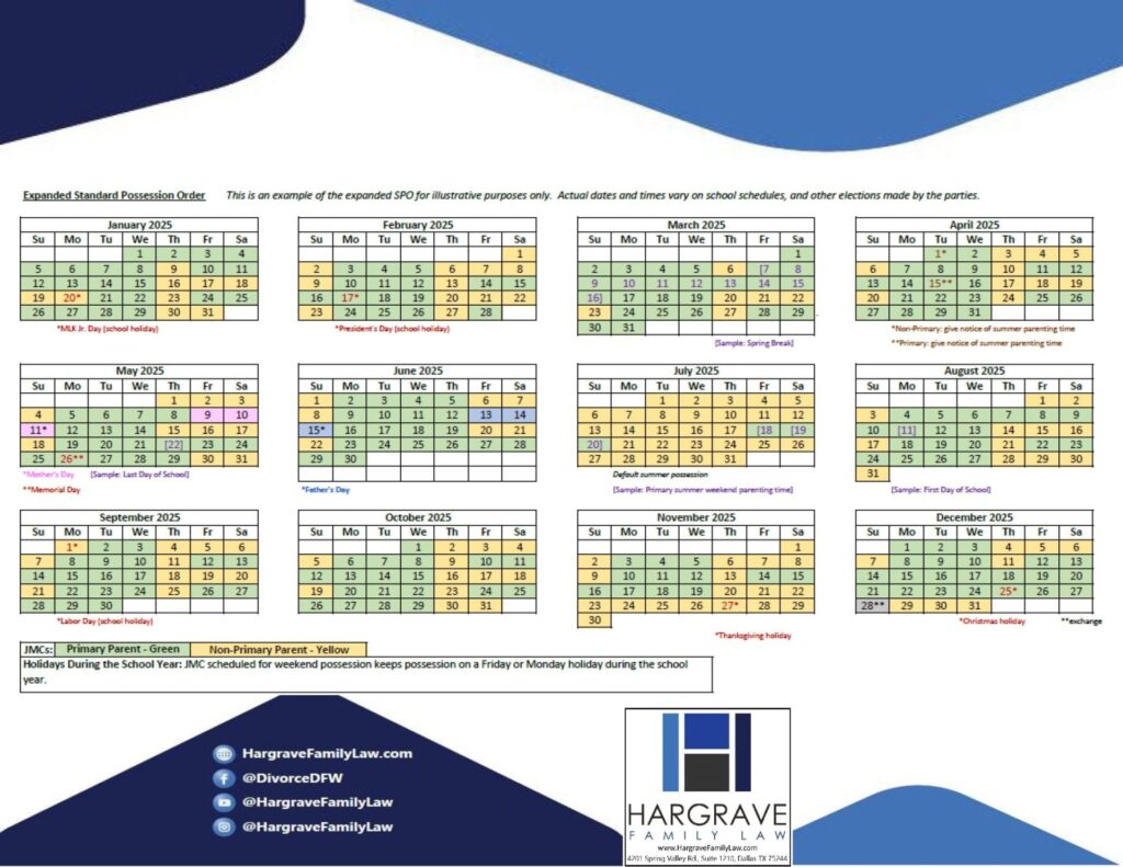 2025 expanded standard possession order custody calendar