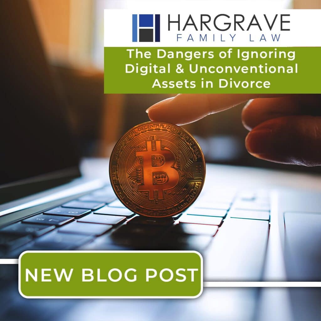 Bitcoin on laptop about digital assets in divorce