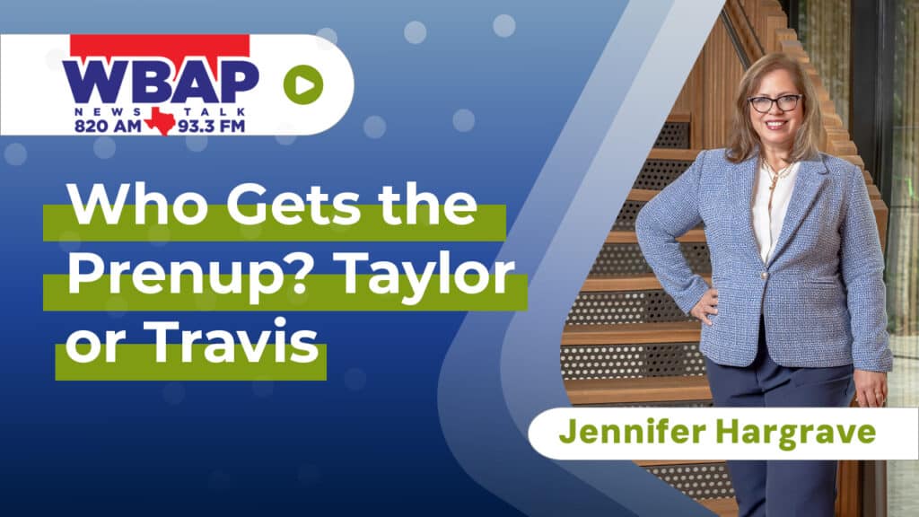 WBAP graphic featuring Jennifer Hargrave and prenup discussion