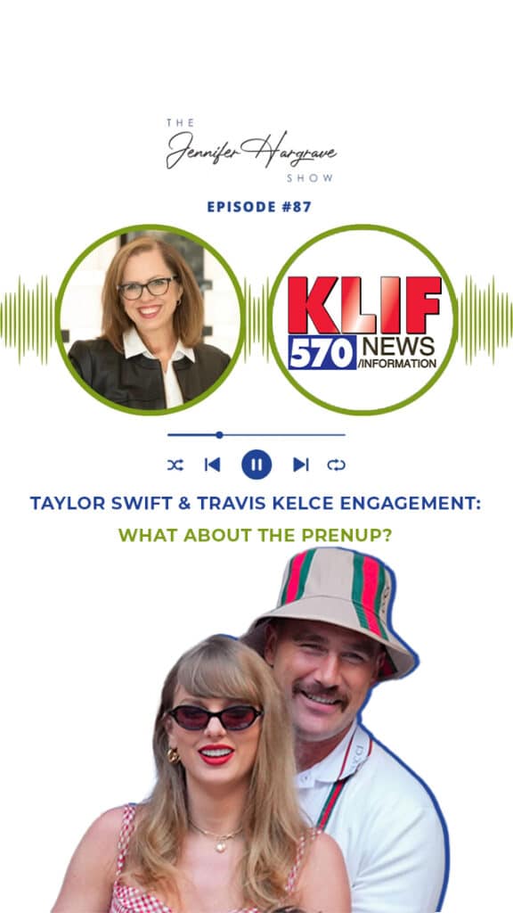 Podcast graphic about celebrity engagement and prenup discussion