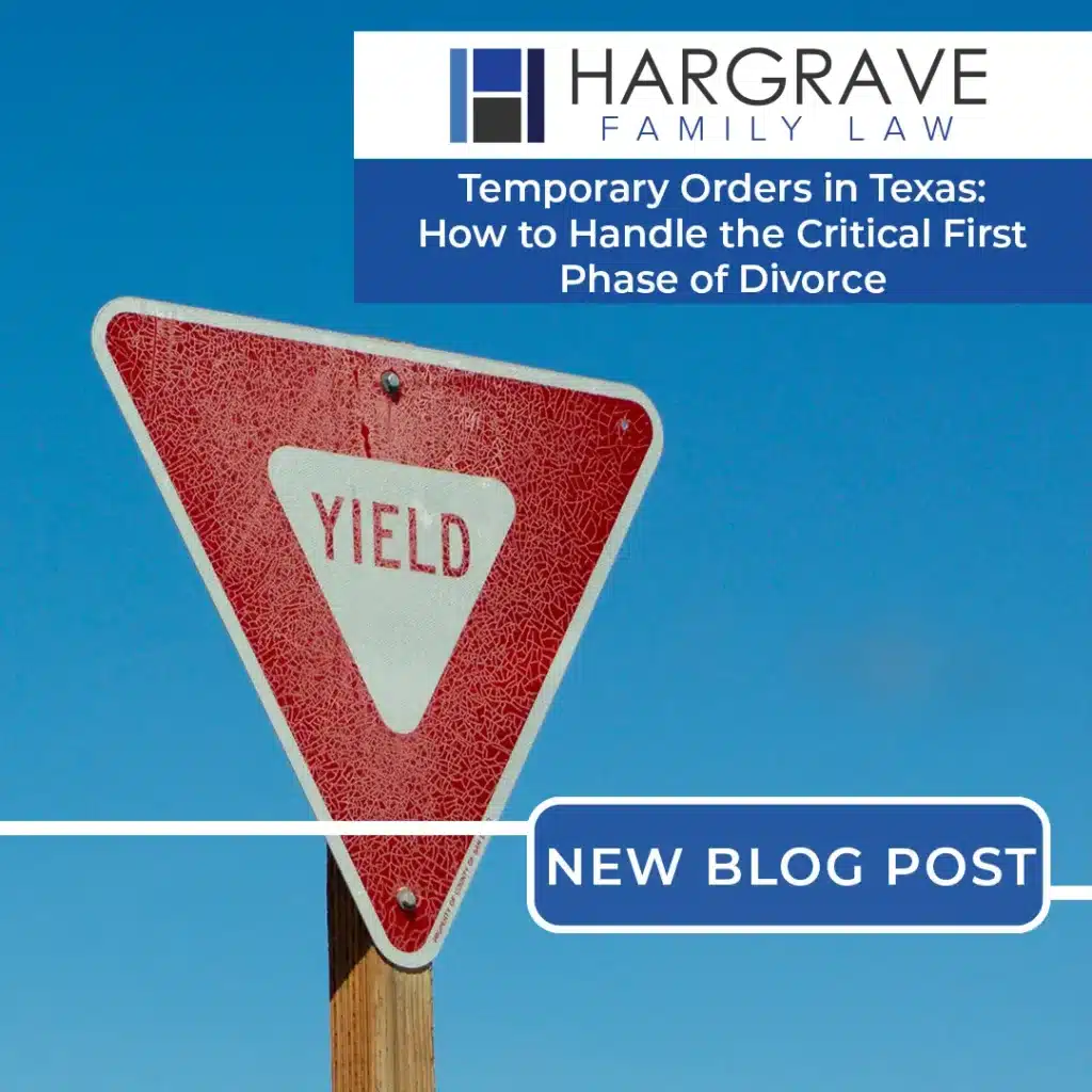 Yield sign with Texas divorce blog announcement
