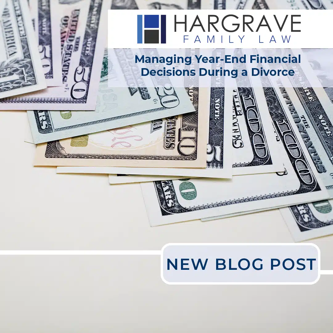 U.S. dollar bills with divorce finance blog overlay