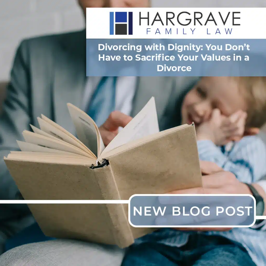 Parent reading book to child with divorce blog overlay