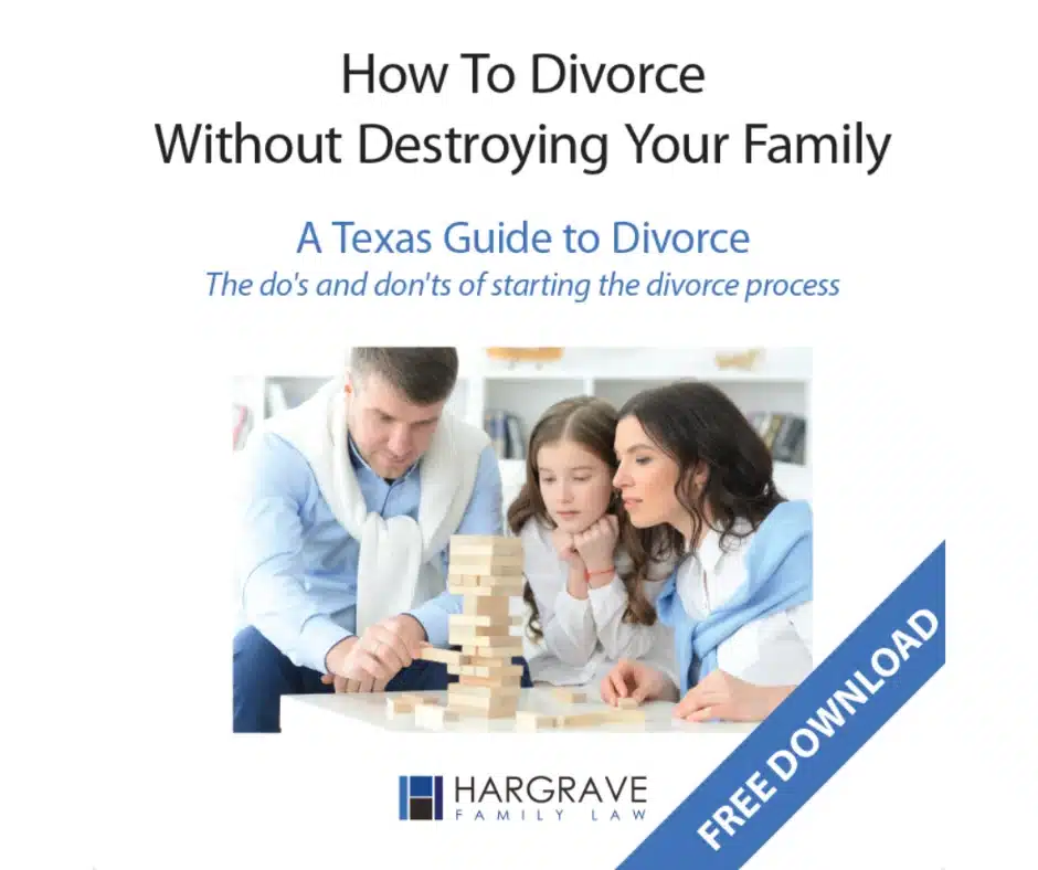 Texas divorce guide cover with family playing Jenga