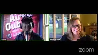 Zoom interview with two speakers in split screen