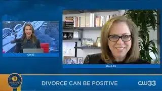 Split-screen news interview about positive divorce