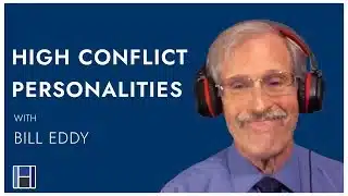 Man with headphones beside podcast title graphic