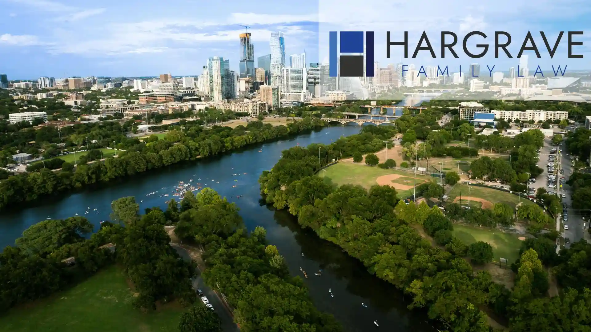 Aerial view of a metropolitan area in Texas, where locals need family law services.